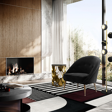 Modern Living Room with Malay Armchair, Koi Side Table and Lallan II Center Table