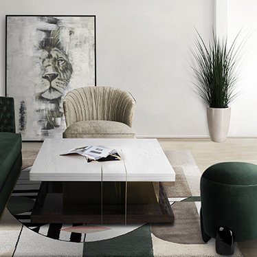 Modern Living Room with Lallan Center Table, Nuka Armchair and Bourbon Armchair