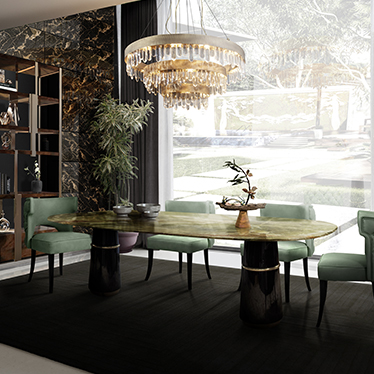 BB_AGRA_II_Dining_Table_NAICCA_Chandelier