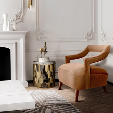 OKA ARMCHAIR, KOI SIDE TABLE, CYRUS WALL LIGHT