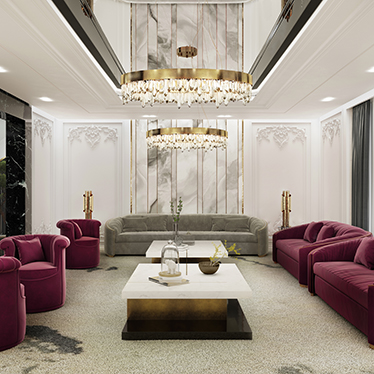 WALES II SOFA, HERA SWIVEL ARMCHAIR, NAICCA SUSPENSION LIGHT