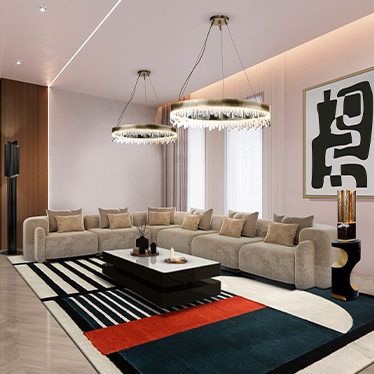 BOHOL MODULAR SOFA, SHINTO RECTANGLE CENTER TABLE, NAICCA SUSPENSION LIGHT