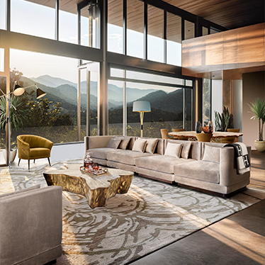 Orleans Modular Sofa, Maya Armchair, Merfilus Rug