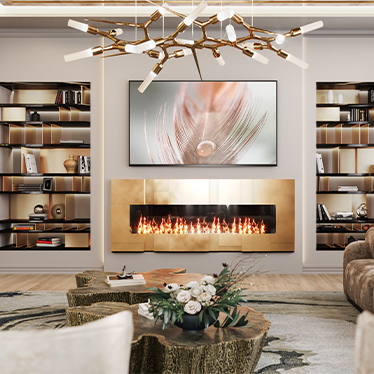 Musa Fireplace, Bohol Modular Sofa, Sequoia Center Table
