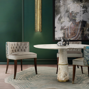 Bourbon Dining Chair, Agra Dining Chair, Vellum XL Wall Light, Loode Rug