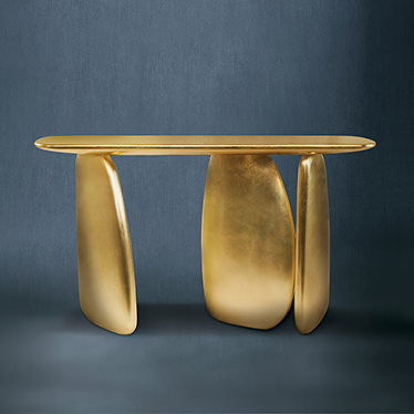 ARDARA Console has as inspirtion the Neolithic period in Ireland, where the world's most striking dolmens is located in a the small town named ARDARA. When the sunlight reflects on it the dolmen shines gold. ARDARA recreats this phenomenon with a finish i
