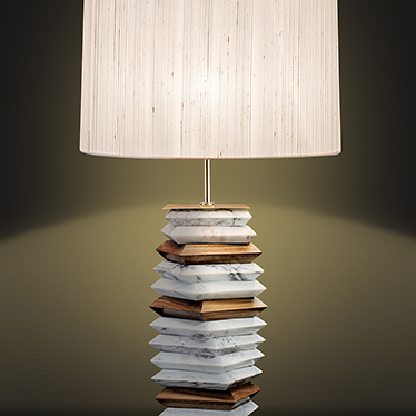 APACHE is the collective of native Americans, the ﬁrst to inhabit Colorado. The characteristic landscapes of Colorado are clear examples of rich layering, creating Mother Nature libraries. APACHE Table Lamp, made of wood and marble, intendes to represent 