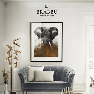 A nature inspired living room set, that strengthens all its fierceness in the wall digital art and in the root coffee table.